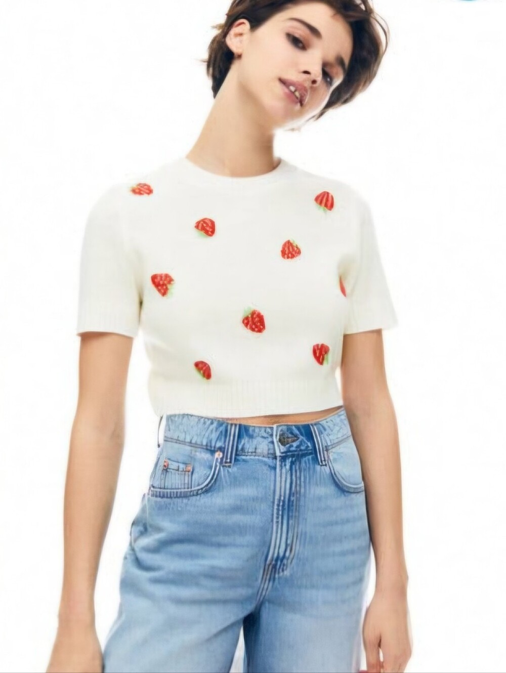 Strawberries Knitted Cropped Top - L